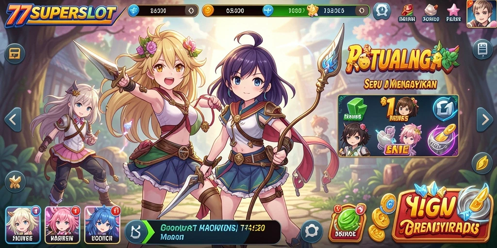 Tangkapan layar gameplay 77SUPERSLOT menampilkan aksi seru dan karakter Anime yang menawan.