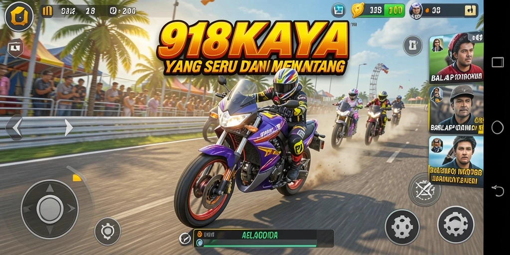 Tampilan screenshot <strong>918KAYA</strong> menampilkan aksi balap motor yang mendebarkan.