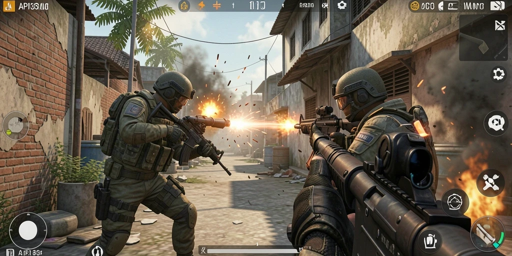 Screenshot menampilkan aksi intens dalam gameplay TPS.