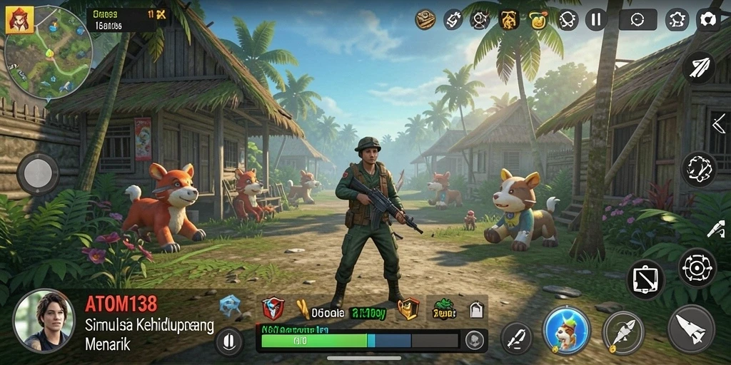 Gameplay ATOM138 dengan elemen simulasi yang interaktif.