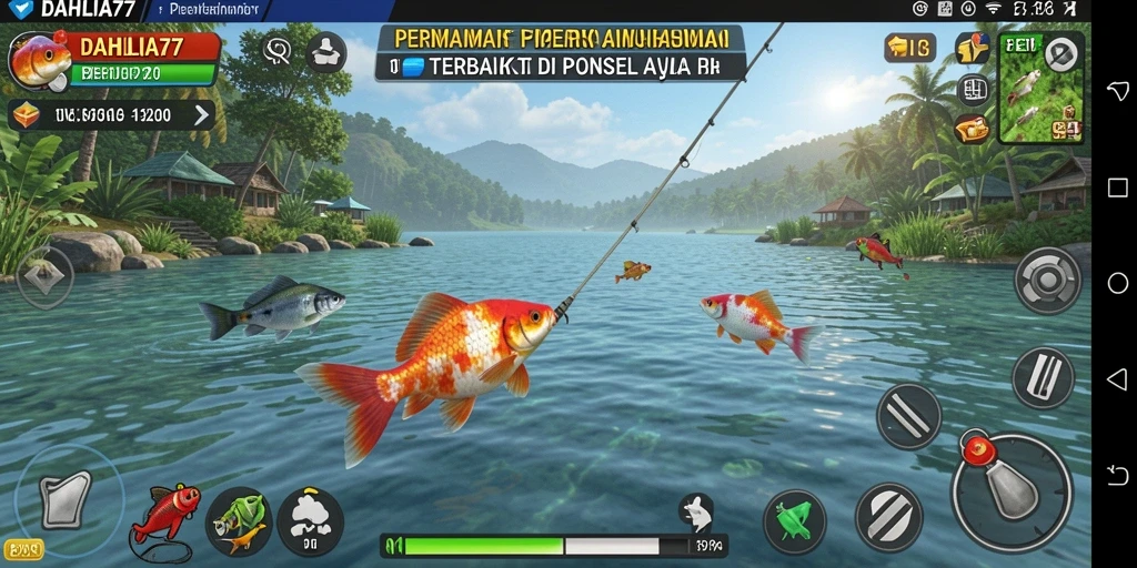 Tampilan gameplay <strong>DAHLIA77</strong> yang memukau saat menangkap ikan.