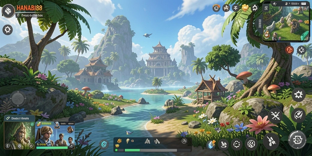 Screenshot utama HANABI88 menampilkan petualangan orang yang menjelajahi dunia terbuka.