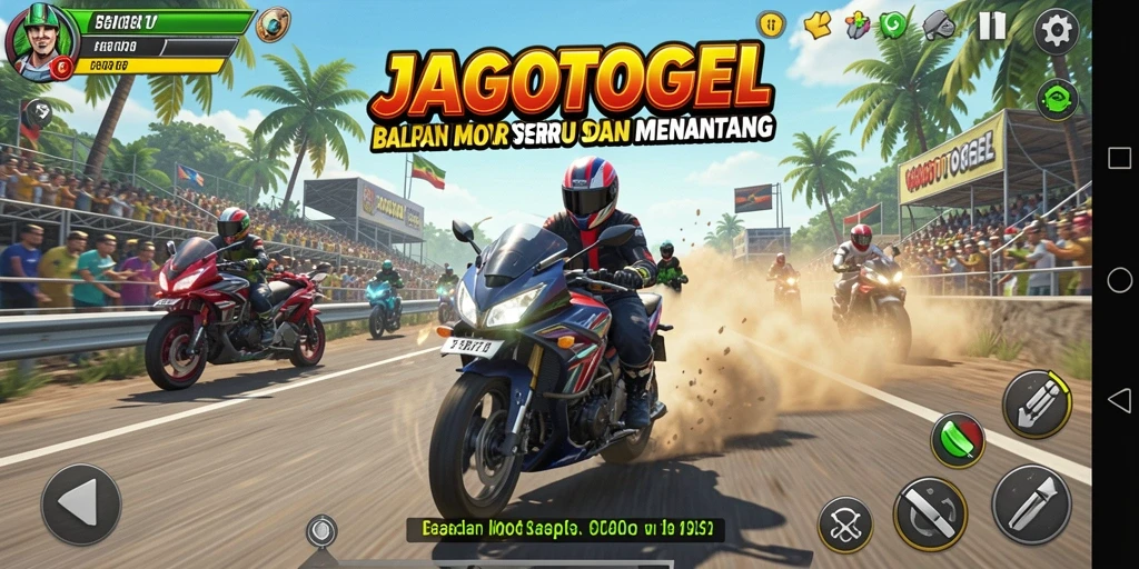 Tampilan gameplay JAGOTOGEL yang menakjubkan dalam balapan motor.