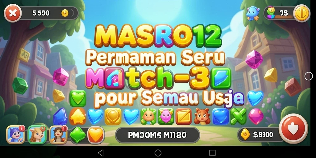 Screenshot gameplay MASBRO12 menampilkan aksi mencocokkan tiga atau lebih objek.