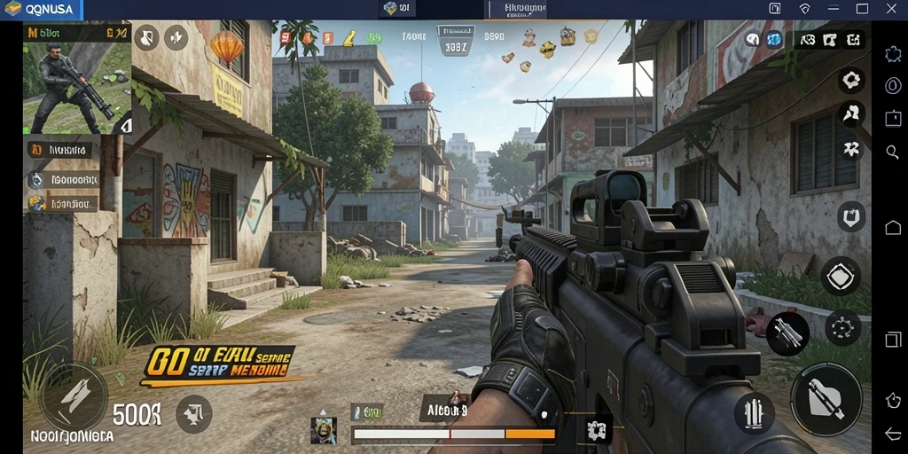 Tangkapan layar menunjukkan aksi menegangkan dalam permainan FPS QQNUSA.