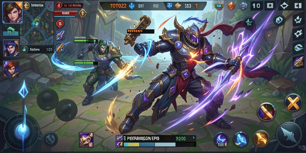 Tangkapan layar gameplay TOTO22 menunjukkan aksi seru dari pertarungan MOBA.
